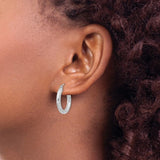 SS 3x20mm Hollow Dia Cut Hoop Earrings