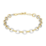 SS Two-Tone 7.25"CZ Oval Beaded Link Bracelet