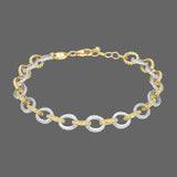 SS Two-Tone 7.25"CZ Oval Beaded Link Bracelet