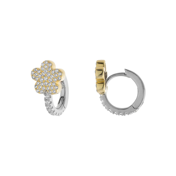 SS Two-Tone CZ Flower Huggie Earrings