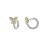 SS Two-Tone CZ Butterfly Huggie Earrings