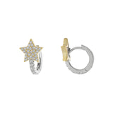 SS Two-Tone CZ Star Huggie Earrings