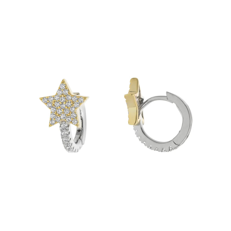 SS Two-Tone CZ Star Huggie Earrings