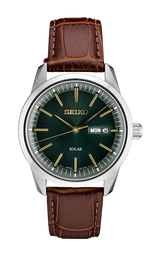 Men's Seiko Watch Brown Band Green Dial SNE529