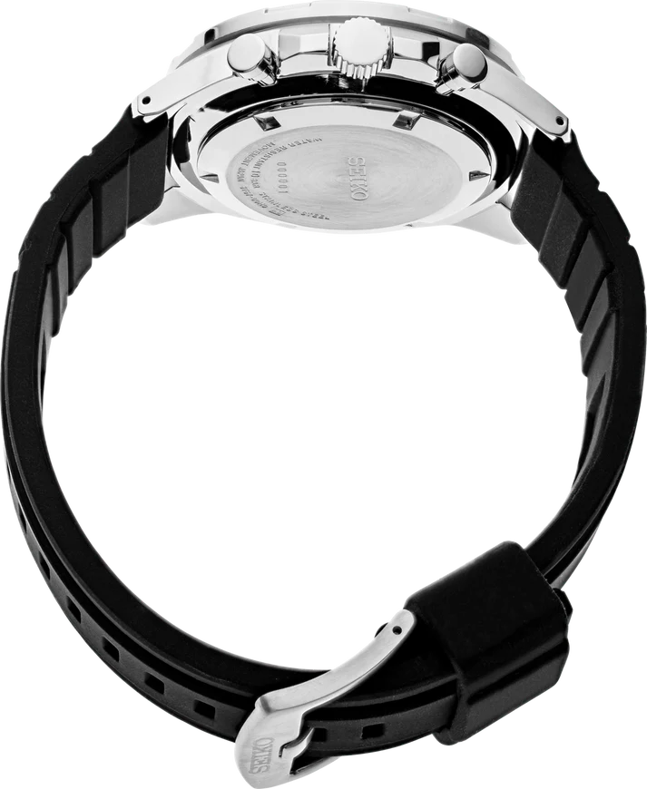 Chronographe Seiko pour homme avec bracelet en silicone noir SSB325