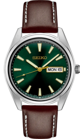 Men's Seiko Watch Brown Band Green Dial SUR449