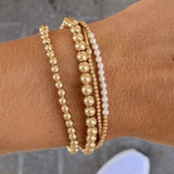 14K Yellow Gold Filled 3mm Beaded Synthetic Pearl Bracelet