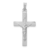 14K W Gold Solid Square Striped Crucifix