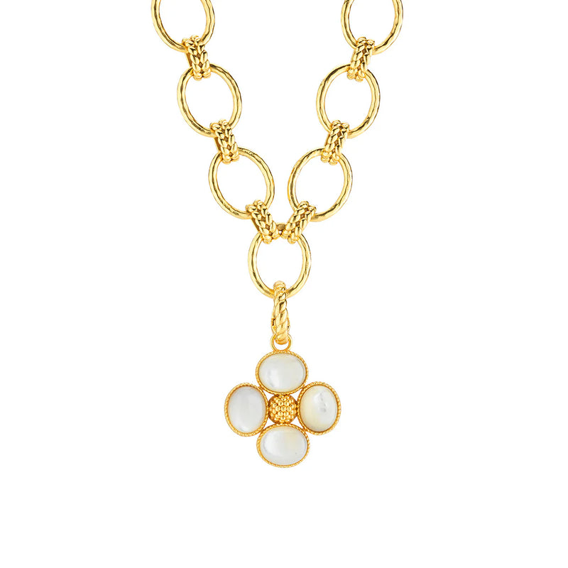 Brass YGP MOP Berry Clover Double Sided Pendant