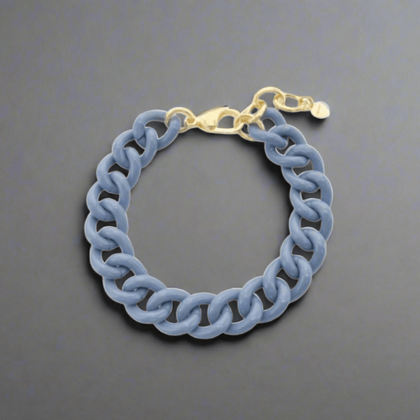 Blue Enamel Large Link Bracelet with YGP Clasp - Walter Bauman Jewelers