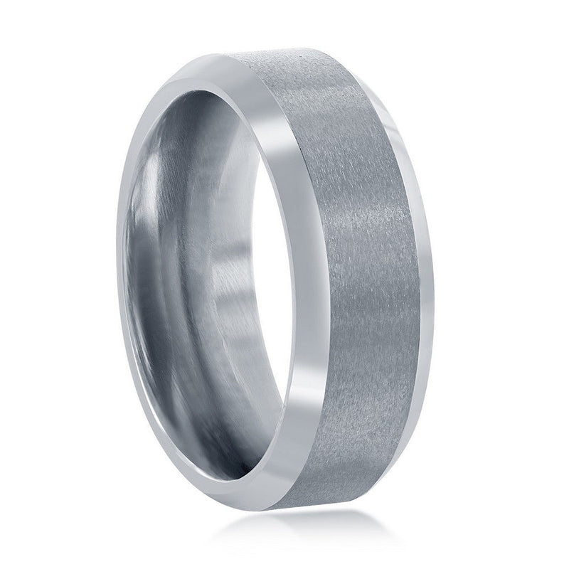 Brushed and Polished Silver 8mm Tungsten Ring - Walter Bauman Jewelers