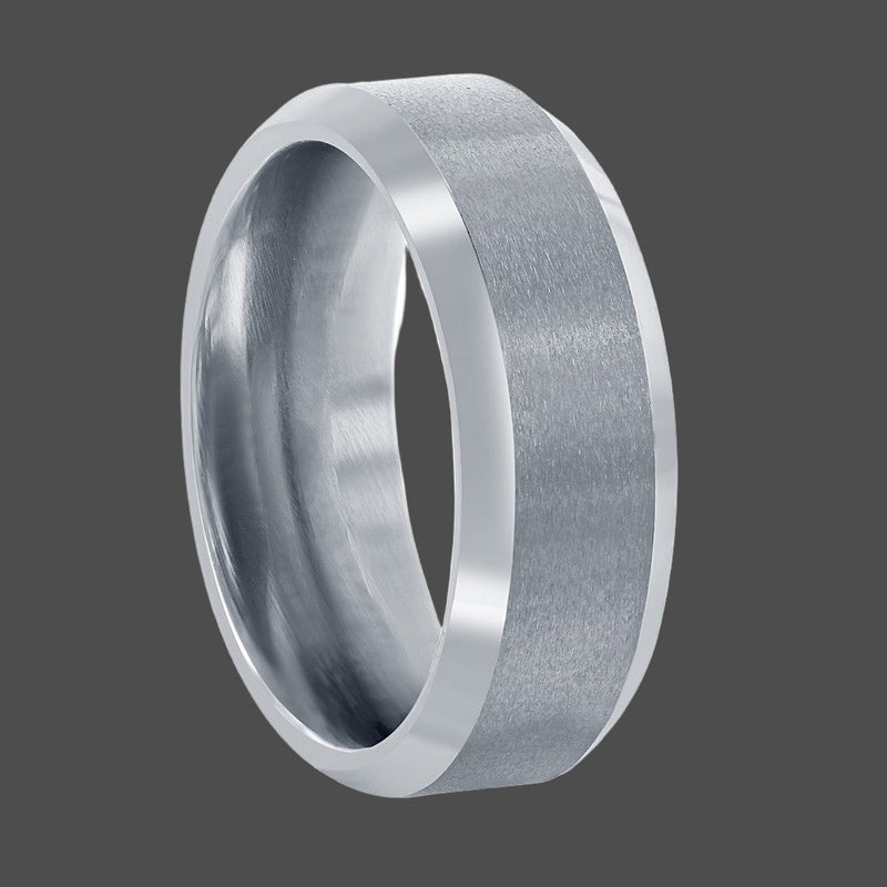 Brushed and Polished Silver 8mm Tungsten Ring - Walter Bauman Jewelers