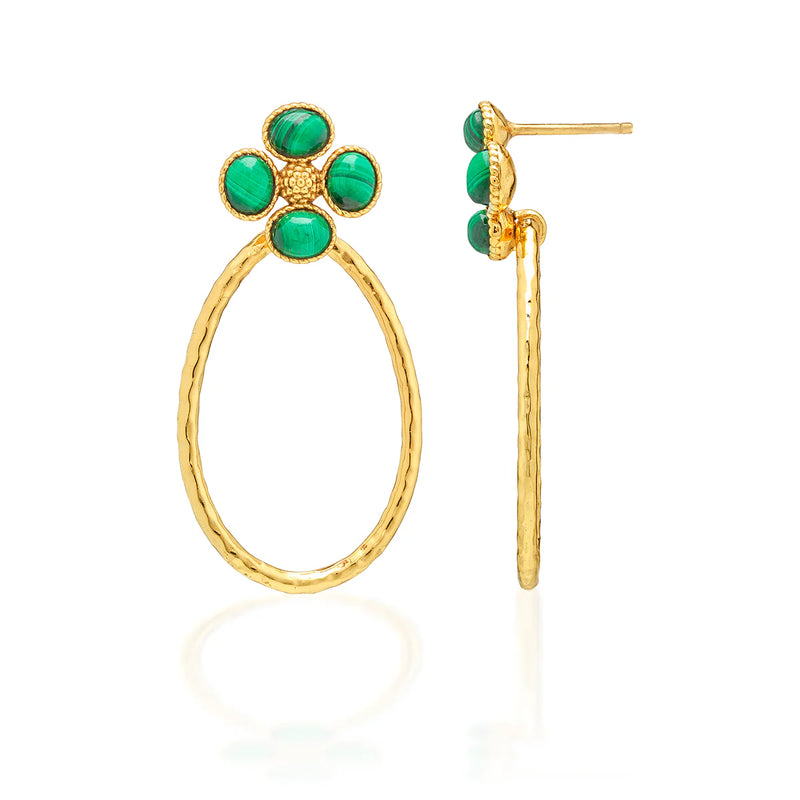 Brass YGP Malachite Berry Clover Teardrop Earrings