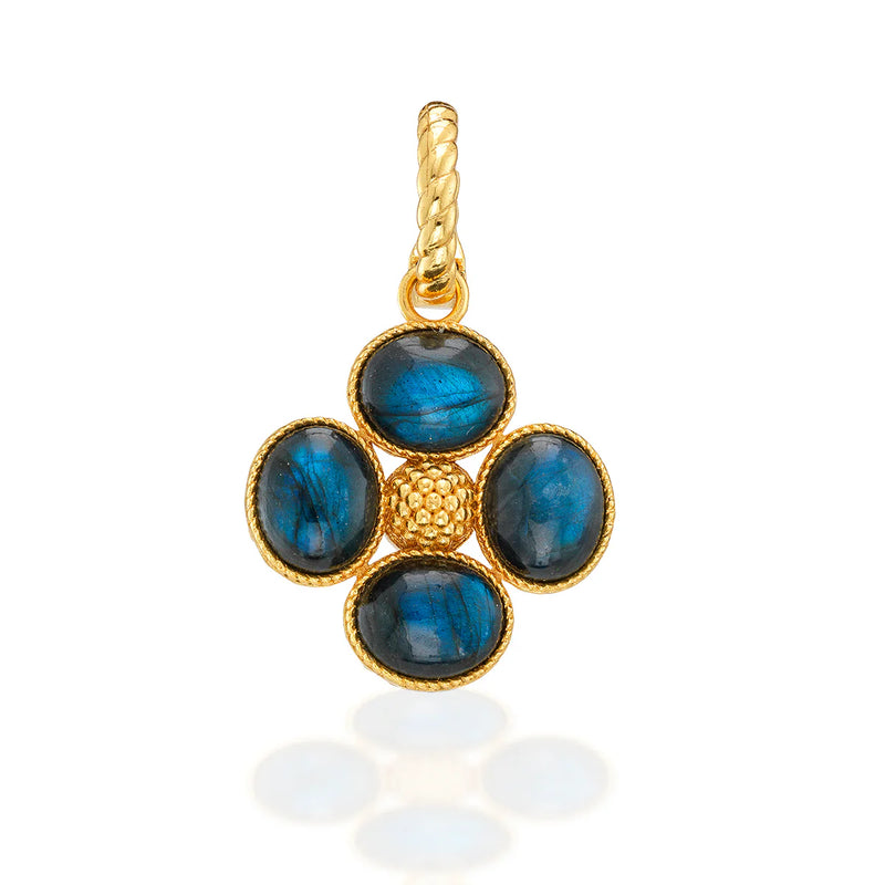 Brass YGP Labradorite Berry Clover Double Sided Pendant