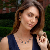 Brass YGP Berry Clover Multi Station Necklace with Blue Labradorite