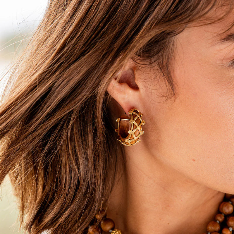 Brass YGP Teak Wood Earth Goddess Hoop Earrings