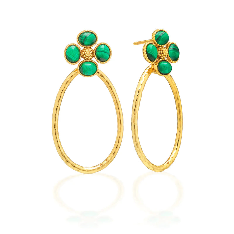 Brass YGP Malachite Berry Clover Teardrop Earrings
