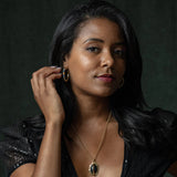 Brass YGP Labradorite Berry Gem Medium Hoop Earrings