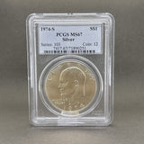 Estate 0.800 Fine Silver 1974 Eisenhower $1 PCGS MS67 Dollar Coin - Walter Bauman Jewelers