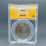 Estate 0.9 Fine Silver 1880 Morgan Dollar AU 55 - Walter Bauman Jewelers