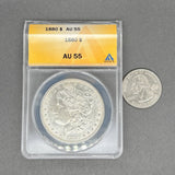 Estate 0.9 Fine Silver 1880 Morgan Dollar AU 55 - Walter Bauman Jewelers