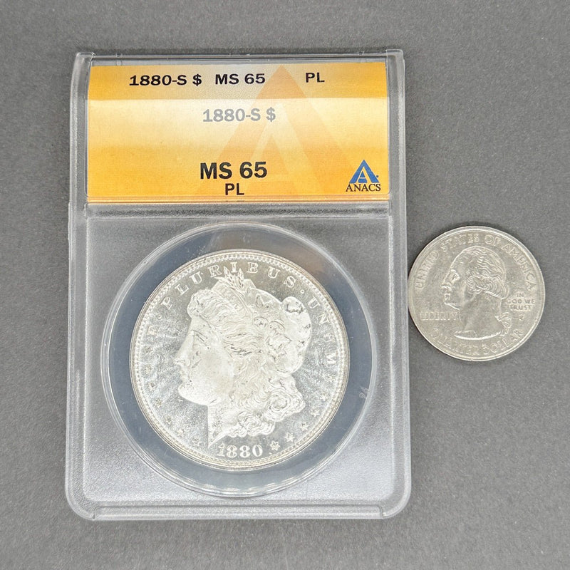 Estate 0.9 Fine Silver 1880 - S Morgan Dollar MS 65 PL - Walter Bauman Jewelers