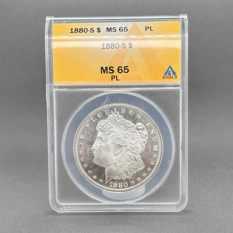 Estate 0.9 Fine Silver 1880 - S Morgan Dollar MS 65 PL - Walter Bauman Jewelers