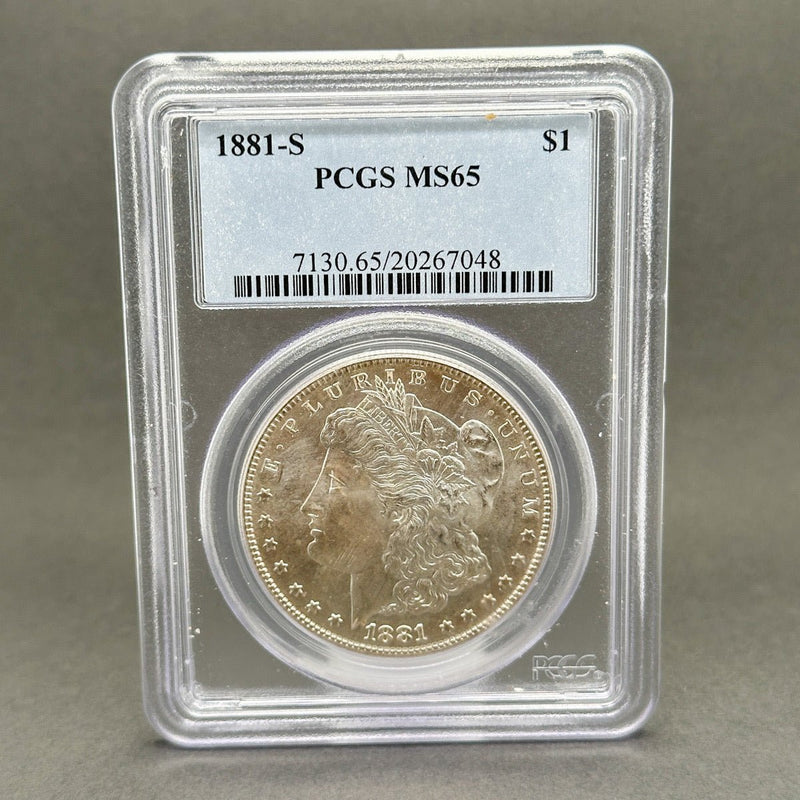 Estate 0.9 Fine Silver 1881 - S Morgan Dollar PCGS MS 65 - Walter Bauman Jewelers