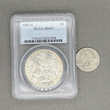 Estate 0.9 Fine Silver 1881 - S Morgan Dollar PCGS MS 65 - Walter Bauman Jewelers