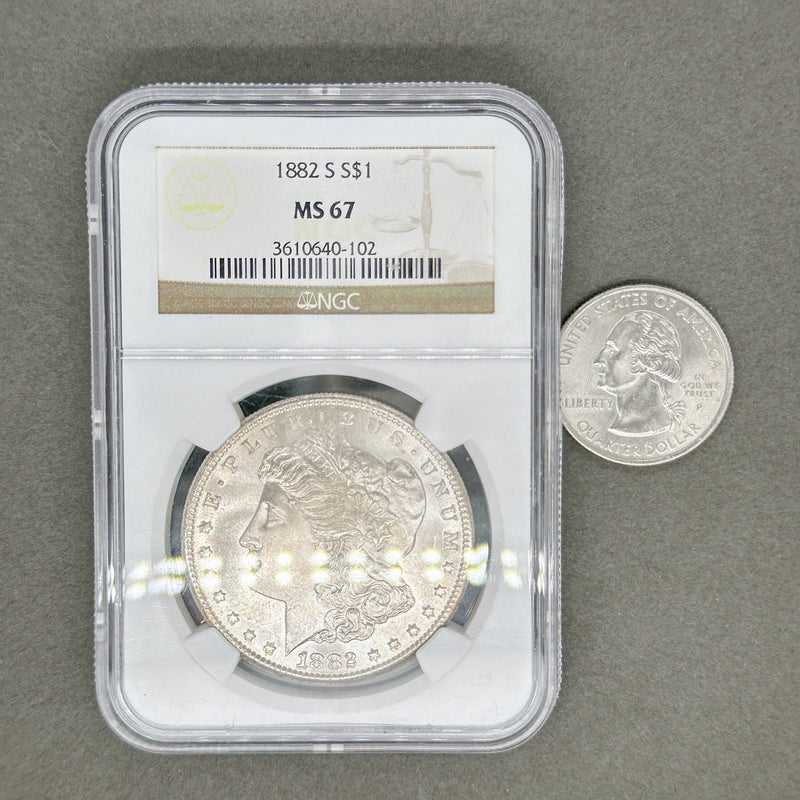 Estate 0.9 Fine Silver 1882 - S $1 Morgan Dollar NGC MS 67 - Walter Bauman Jewelers