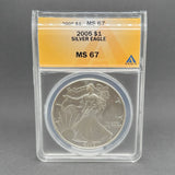 Estate 0.9 Fine Silver 2005 American Eagle MS 67 - Walter Bauman Jewelers