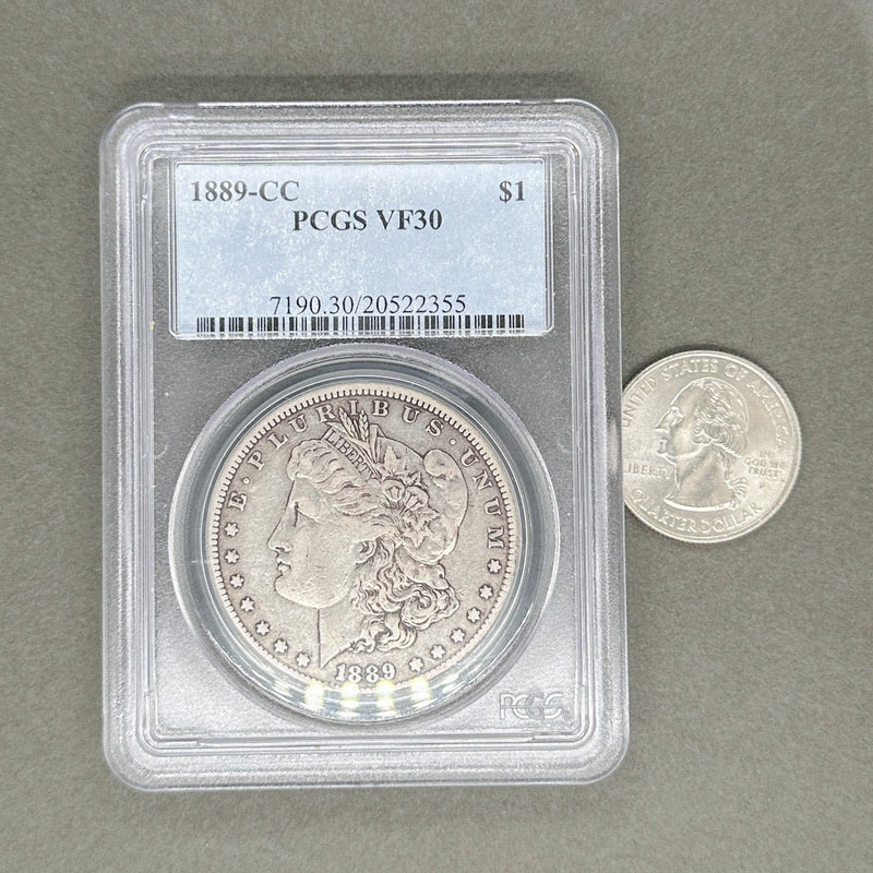 Estate 0.900 Fine Silver $1 Morgan Dollar 1889-CC PCGS VF30 - Walter Bauman Jewelers