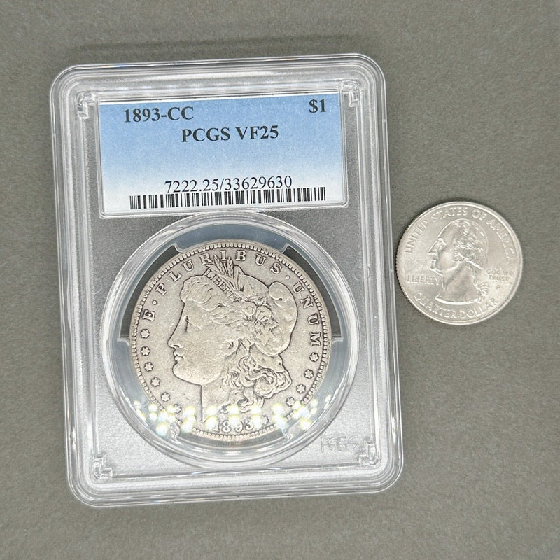 Estate 0.900 Fine Silver 1893-CC $1 Morgan Dollar PCGS VF25 - Walter Bauman Jewelers