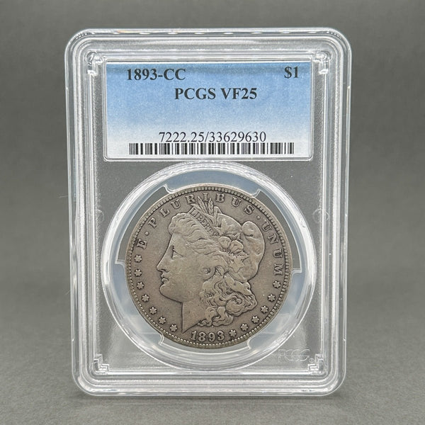 Estate 0.900 Fine Silver 1893-CC $1 Morgan Dollar PCGS VF25 - Walter Bauman Jewelers