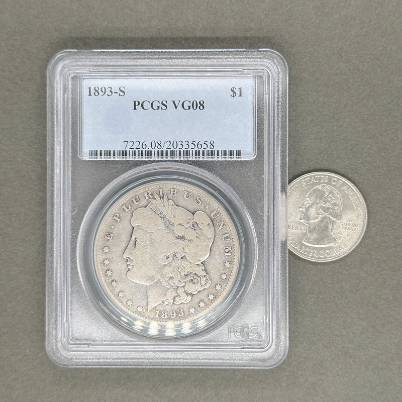 Estate 0.900 Fine Silver 1893-S $1 Morgan Dollar PCGS VG08 - Walter Bauman Jewelers