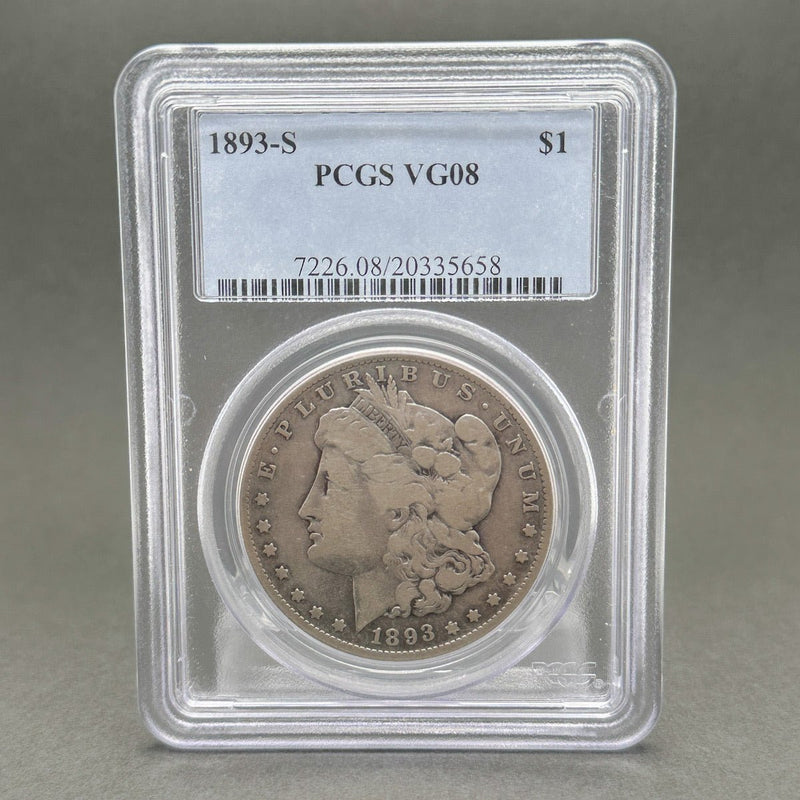 Estate 0.900 Fine Silver 1893-S $1 Morgan Dollar PCGS VG08 - Walter Bauman Jewelers