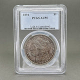 Estate 0.900 Fine Silver 1894 $1 Morgan Dollar PCGS AU55 - Walter Bauman Jewelers