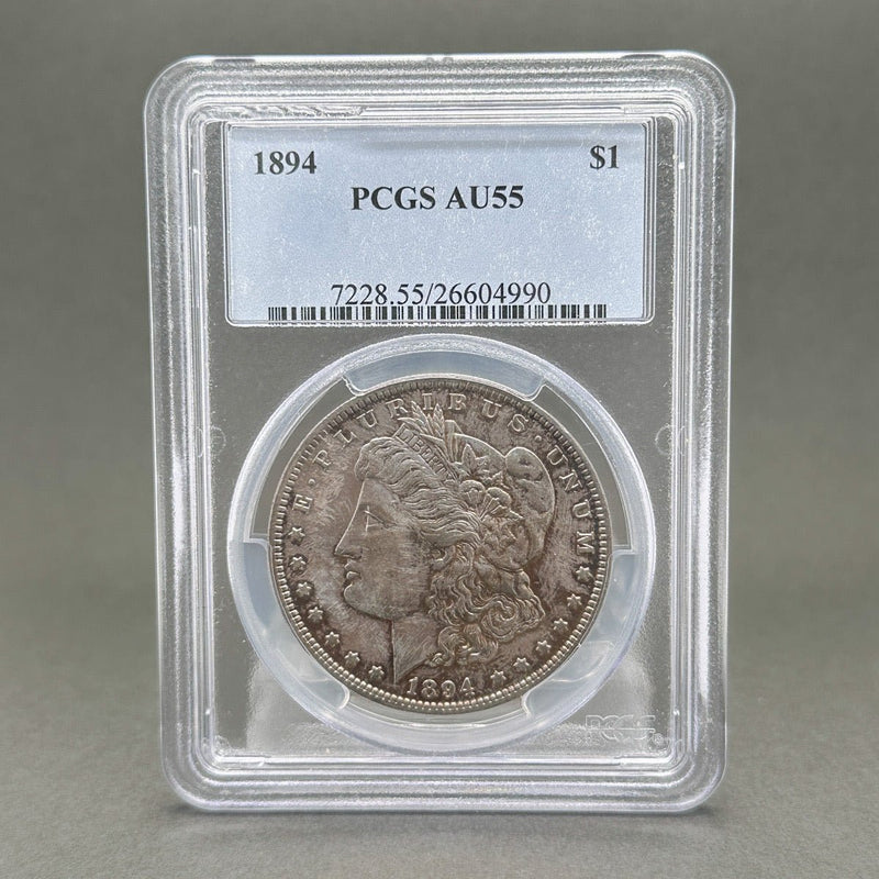 Estate 0.900 Fine Silver 1894 $1 Morgan Dollar PCGS AU55 - Walter Bauman Jewelers