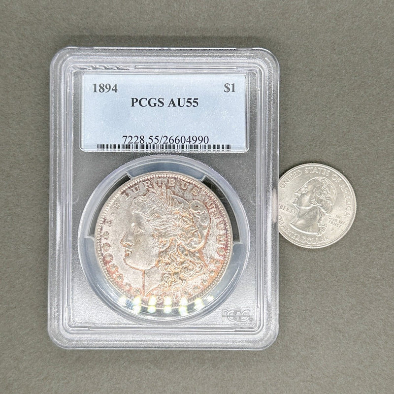 Estate 0.900 Fine Silver 1894 $1 Morgan Dollar PCGS AU55 - Walter Bauman Jewelers