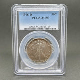 Estate 0.900 Fine Silver 1916-D Walking Liberty Half Dollar PCGS AU55 - Walter Bauman Jewelers