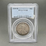 Estate 0.900 Fine Silver 1919-D Walking Liberty Half Dollar PCGS VG08 - Walter Bauman Jewelers