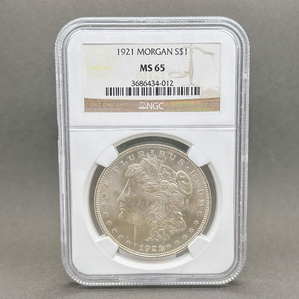 Estate 0.900 Fine Silver 1921 $1 Morgan Dollar NGC MS65 - Walter Bauman Jewelers
