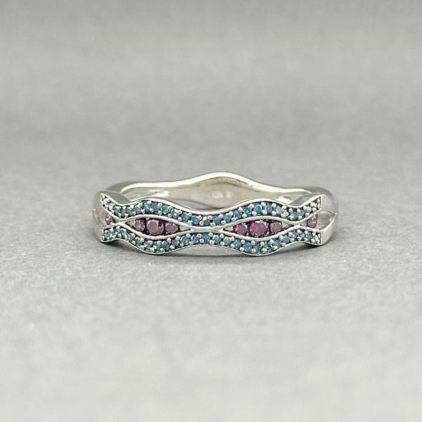 Estate 10K W Gold 0.22ctw Fancy Red & Blue/ SI1 - 2 Diamond Wavy Ring - Walter Bauman Jewelers