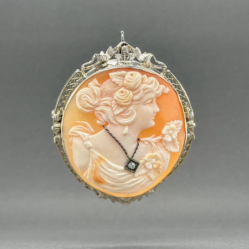 Estate 10K W Gold 33.00ct Shell & 0.03ct H - I/VS2 Diamond Cameo Pin/Pendant - Walter Bauman Jewelers