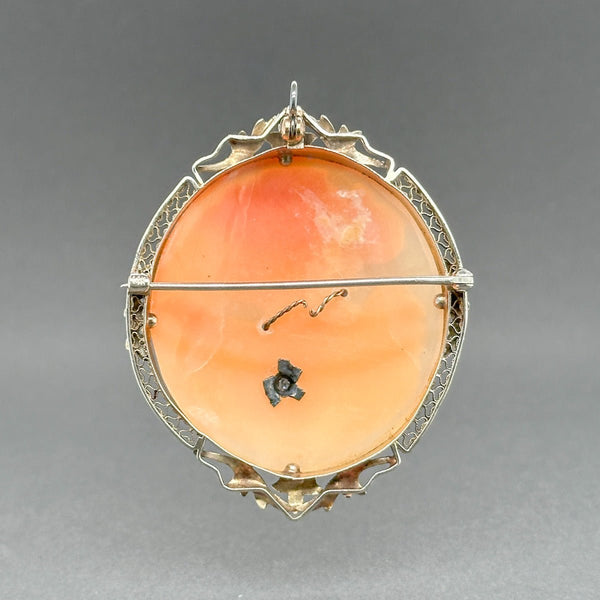 Estate 10K W Gold 33.00ct Shell & 0.03ct H - I/VS2 Diamond Cameo Pin/Pendant - Walter Bauman Jewelers