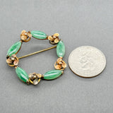 Estate 13K Y Gold 3.80ctw Nephrite Flower Circle Brooch - Walter Bauman Jewelers