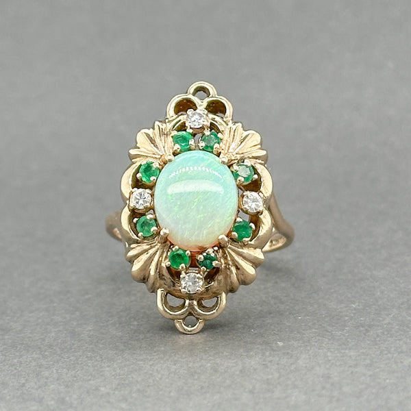 Estate 14K R Gold 3.14ctw Opal & Emerald & 0.09ctw H - I/SI1 Diamond Ring - Walter Bauman Jewelers