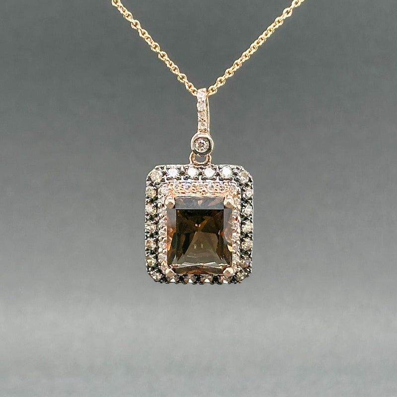 Estate 14K R Gold 3.77ct Smoky Quartz & 0.40ctw Brown - H - I/SI1 - 2 Diamond Pendant - Walter Bauman Jewelers