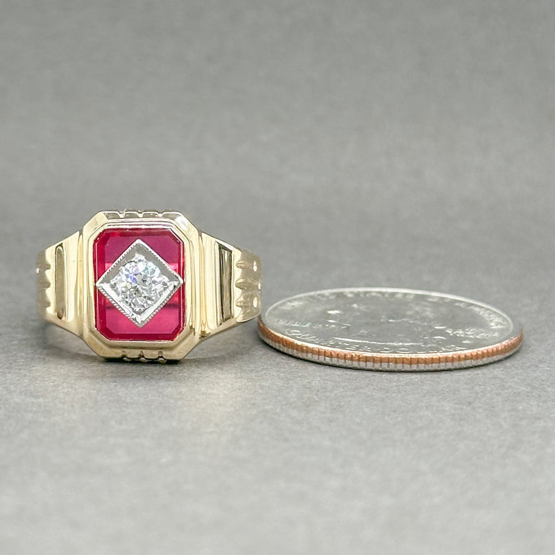 Estate 14K TT Gold 1.99ct Lab Ruby & 0.26ct G-H/SI1 Diamond Men’s Ring - Walter Bauman Jewelers