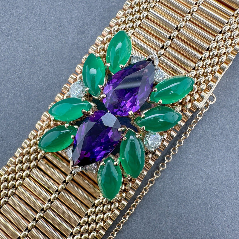 Estate 14K TT Gold 9.26ctw Chalcedony & Amethyst & 0.85ctw G - H/SI1 - 2 Diamond Bracelet - Walter Bauman Jewelers